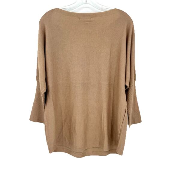 Cable & Gauge Camel Color 3/4 Sleeve Boat Neck Tunic Style Sweater Women's XL - Picture 2 of 8